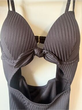 Target Black Ribbed One-Piece Swimsuit with Cutout